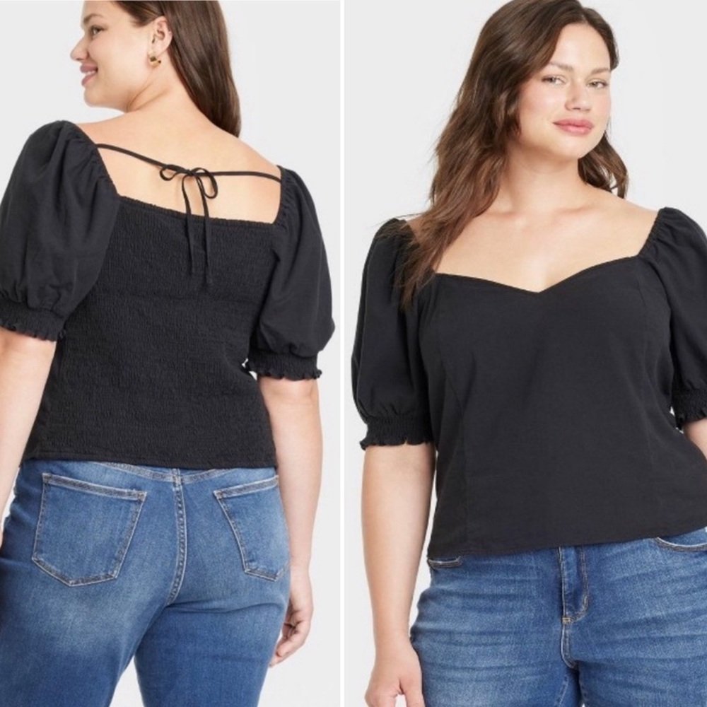 Ava & Viv Puff Elbow Sleeve Blouse - Black